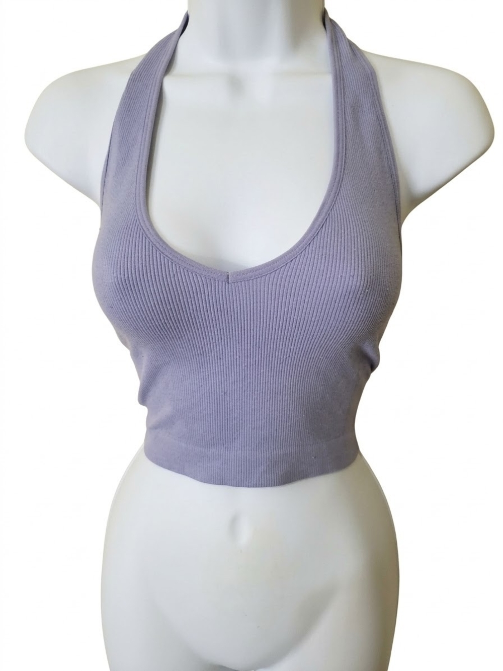 Free People Lavender Ribbed Halter Crop Top